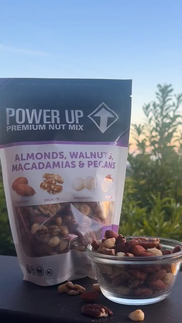 Power Up nut mix bag shot outdoors at sunset